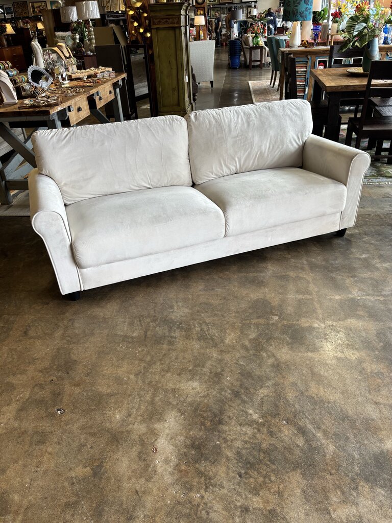 White Velvet Rolled Arm Sofa