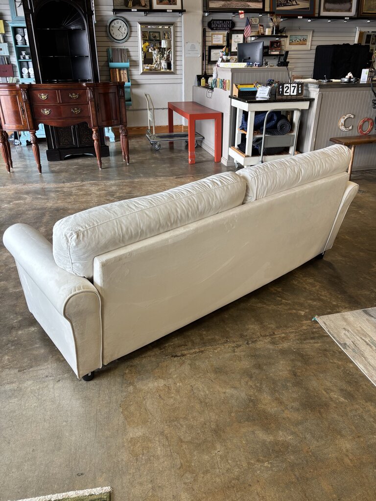 White Velvet Rolled Arm Sofa
