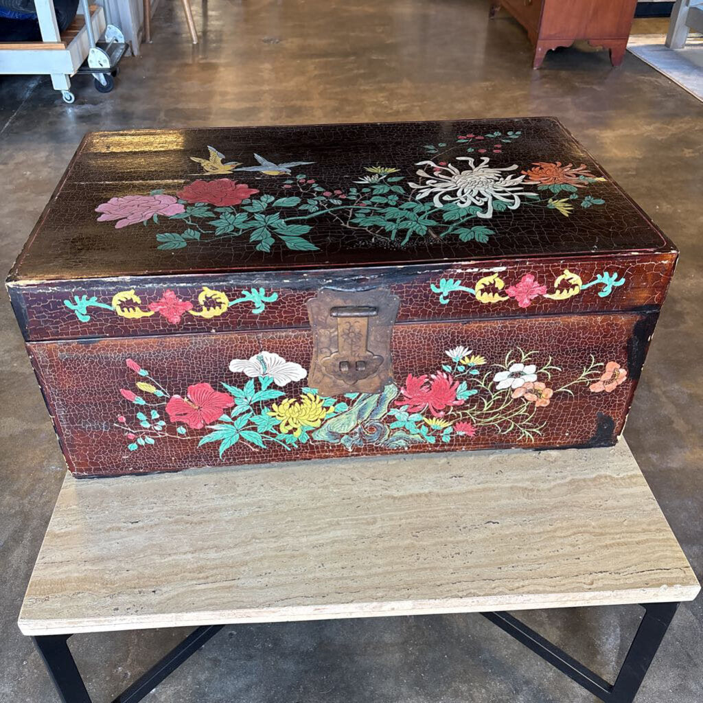 Hand Painted Lacquered Chinese Trunk
