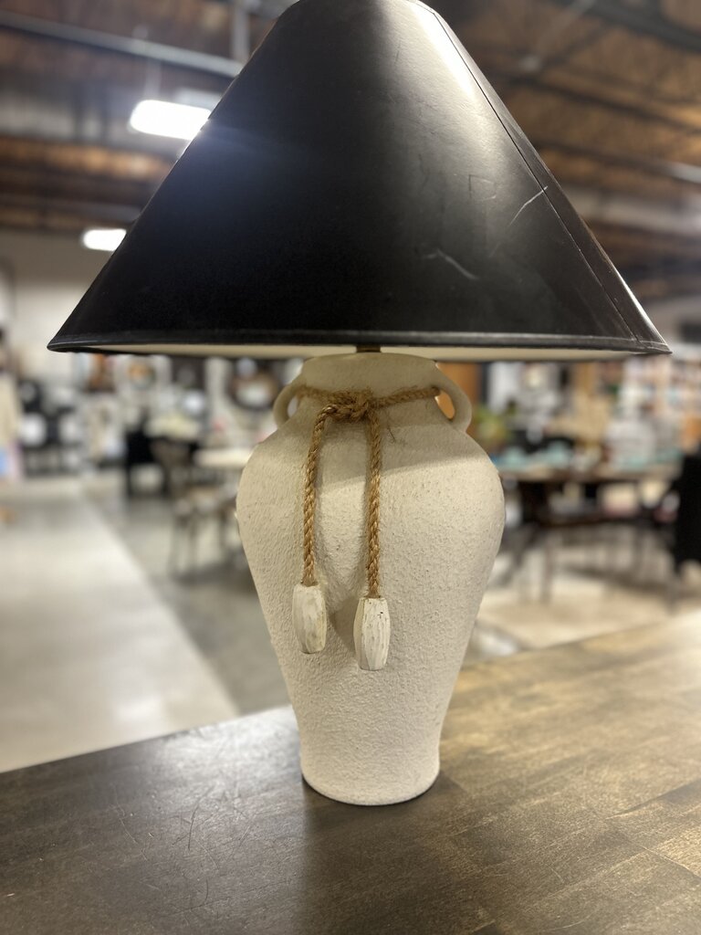 White Ceramic Jug Lamp with Black Shade