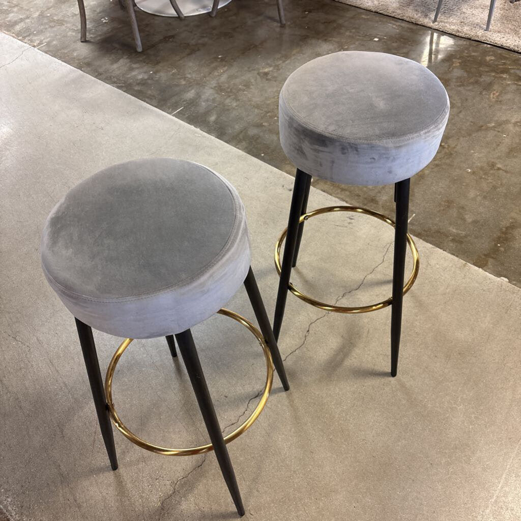Velvet Upholstered Round Barstool Pair