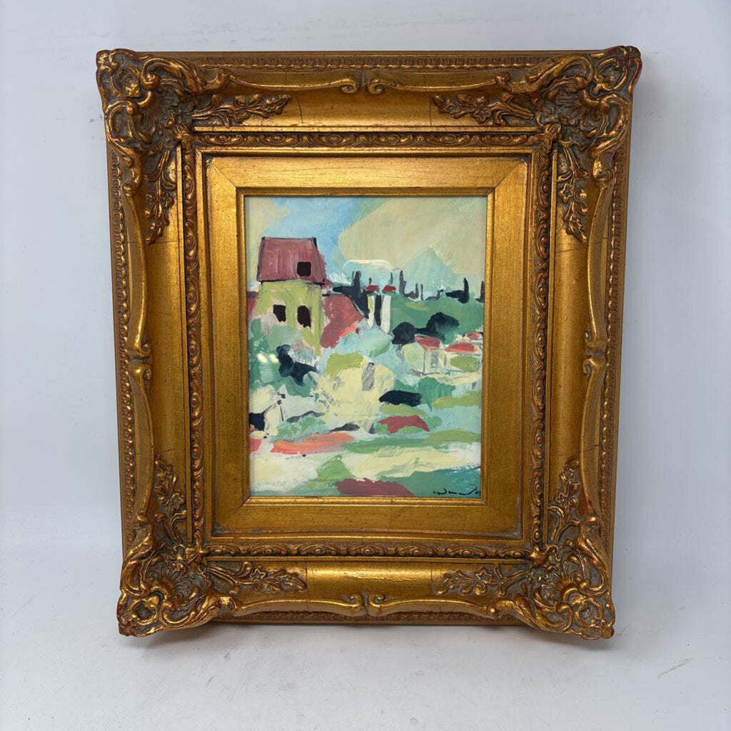 Impressionistic Style Framed Watercolor Village