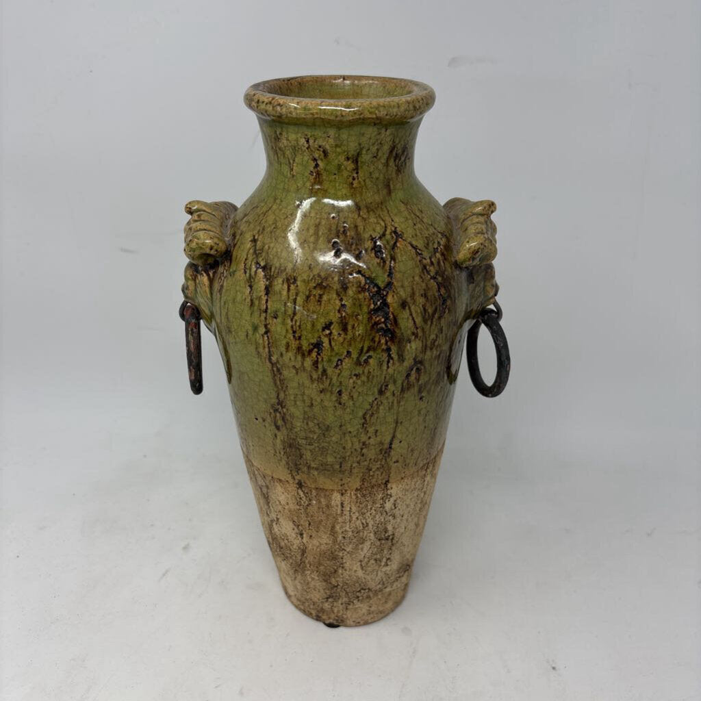 Glazed Lion Head Ceramic Vase