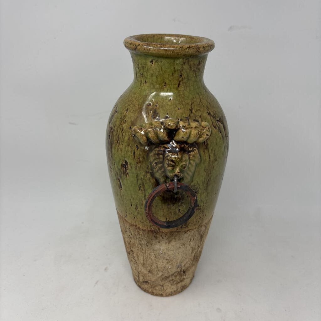 Glazed Lion Head Ceramic Vase