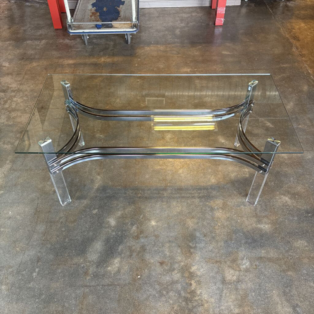 Glass Top Metal/Lucite Base Coffee Table 47 X 23 X 18