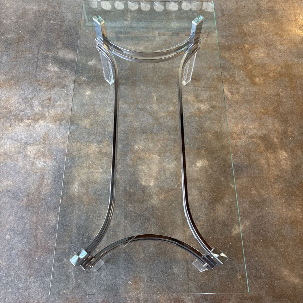 Glass Top Metal/Lucite Base Coffee Table 47 X 23 X 18