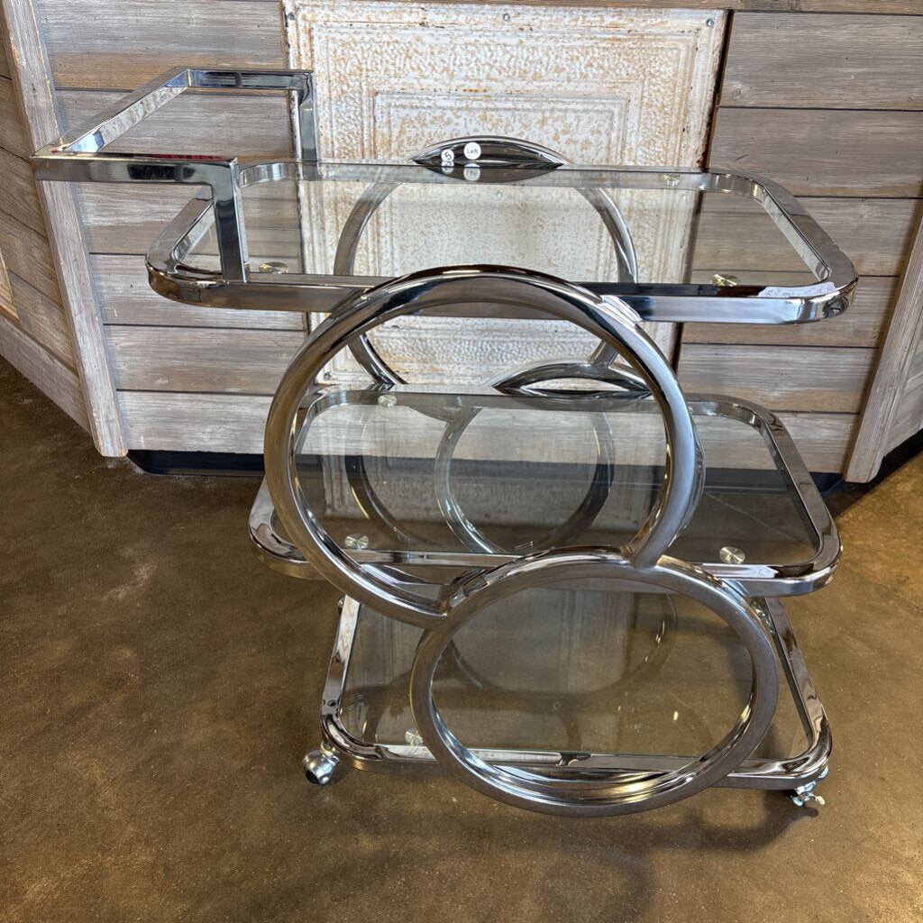 Glass/ Chrome 3 Tiered Bar Cart