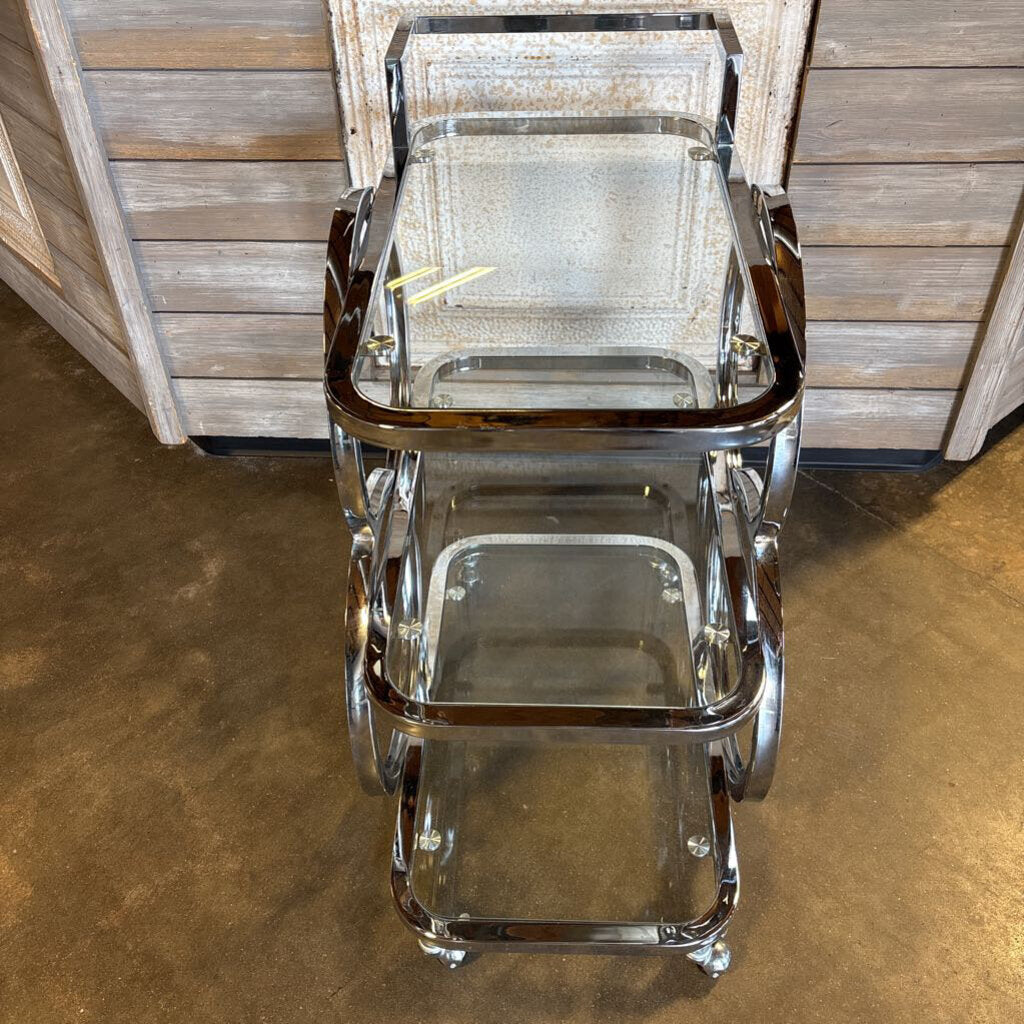 Glass/ Chrome 3 Tiered Bar Cart