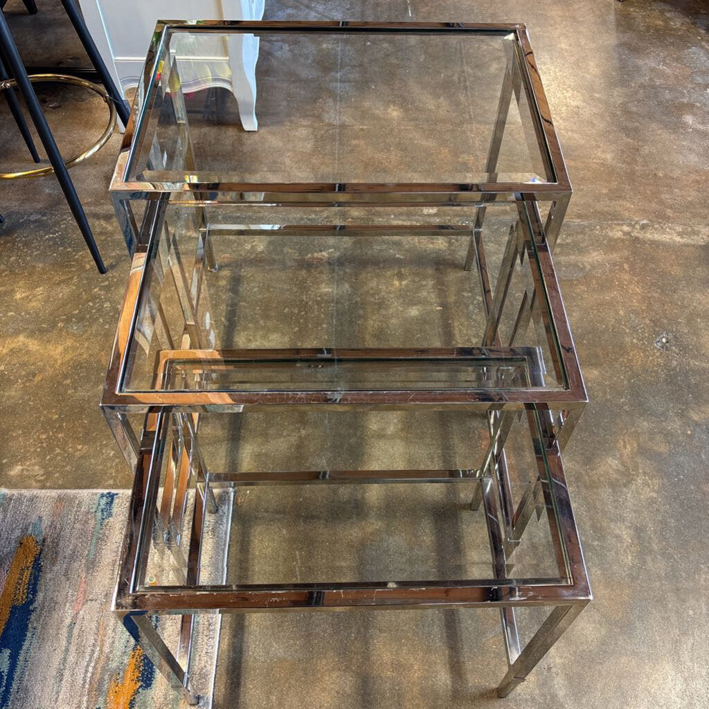 MCM Glass/Metal Nesting Tables 3 PC