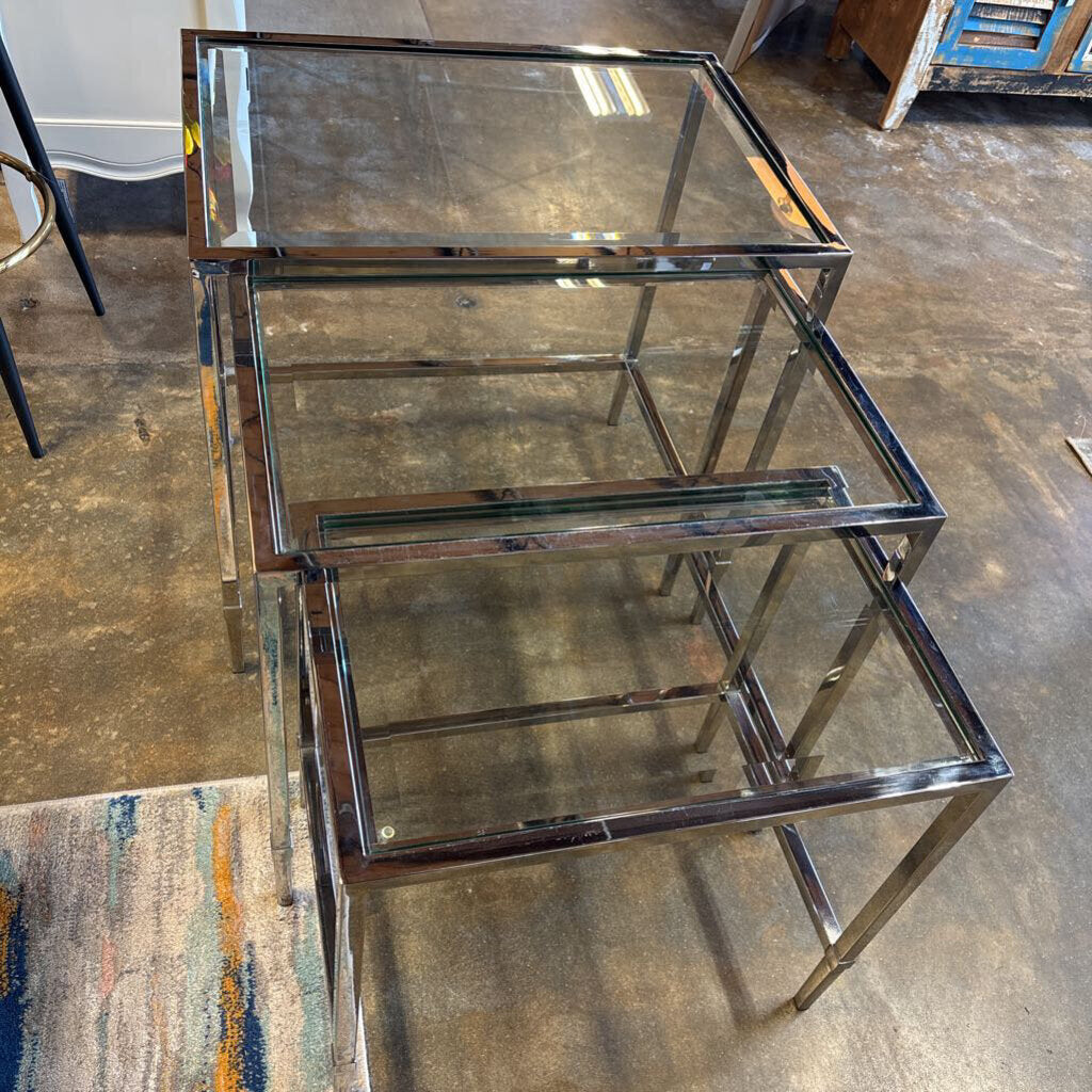 MCM Glass/Metal Nesting Tables 3 PC