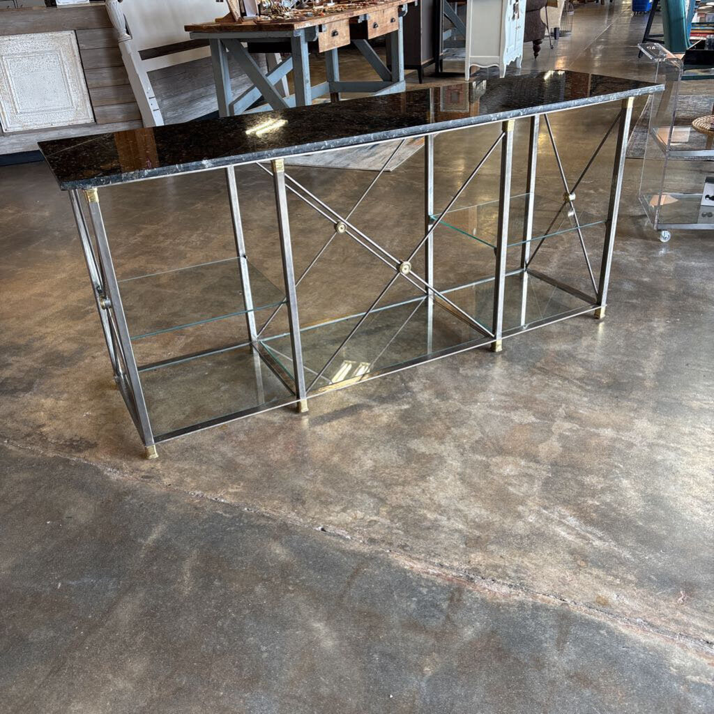 Marble Top Glass Shelves Metal Console 60 X 19.5 X 31.5