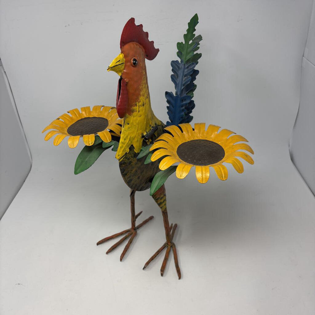 Metal Rooster Sunflower Bird Deco