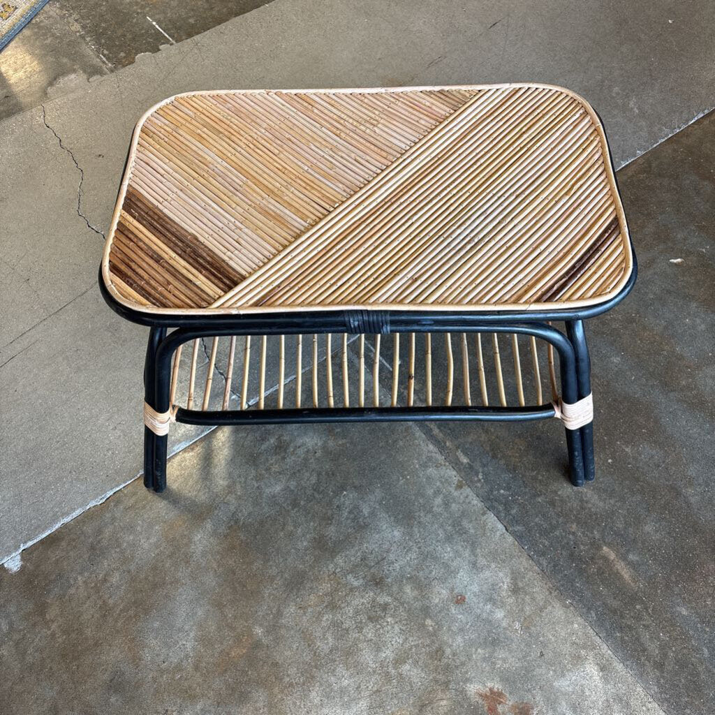 Black & Natural Rattan Coffee Table