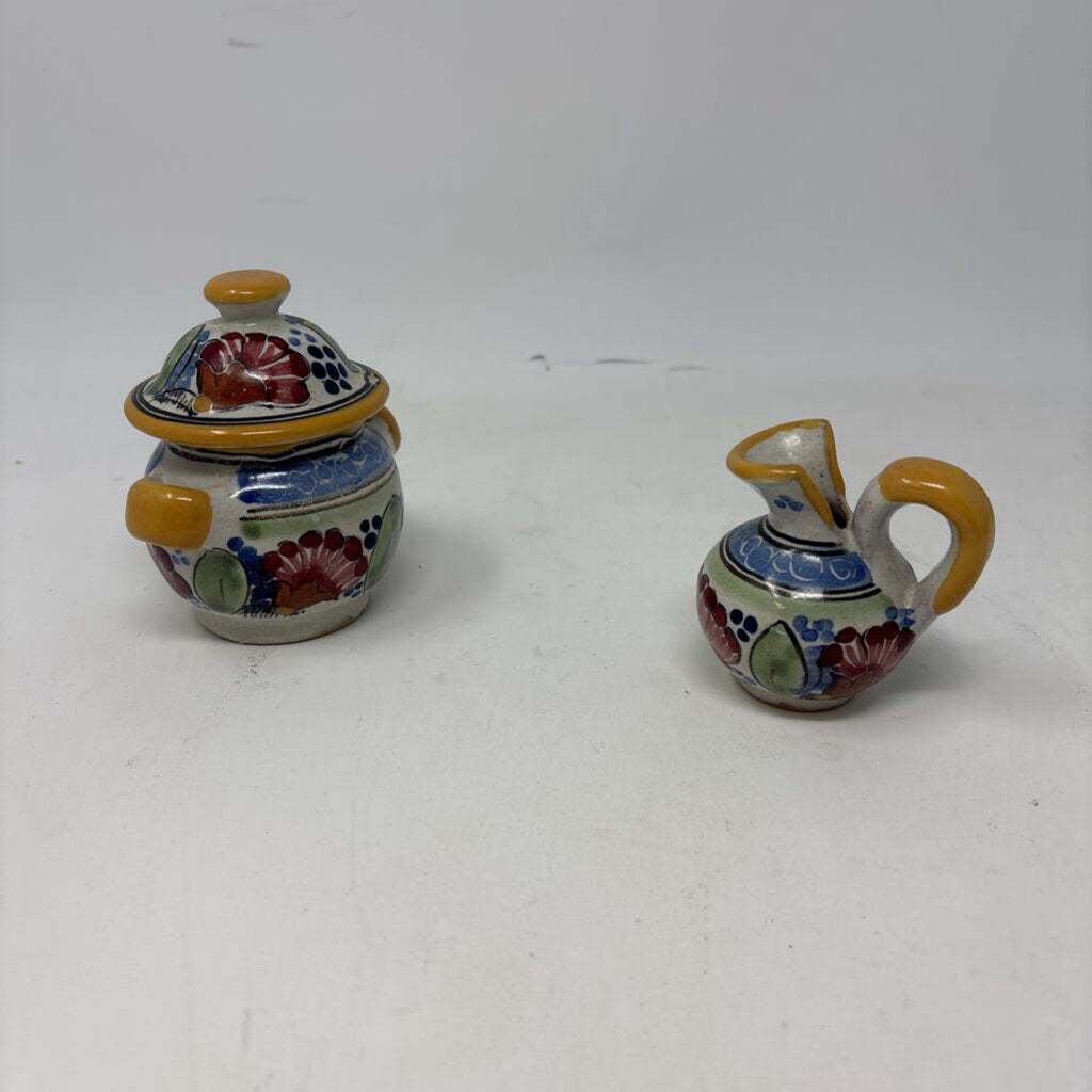 Vintage Pottery Sugar Bowl and Pitcher