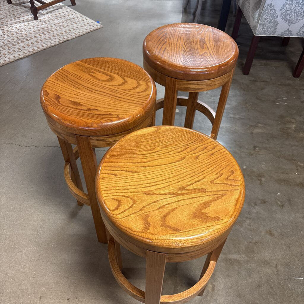 Set 3 Swivel MCM Sold Wood Barstools