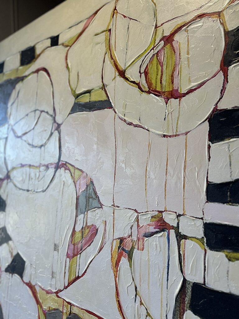 Embellished Floral Abstract Art 53x53