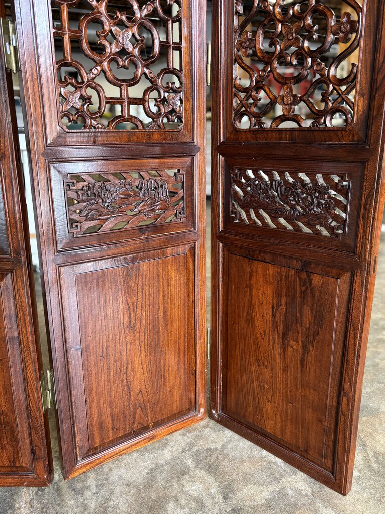 4 Panel Asian Wood Carved Screen 72 X 1.5 X 83