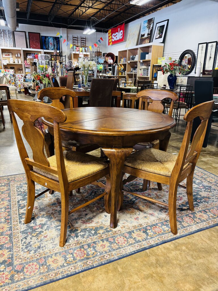 Dining Table with Leaf, 4 Rush Bottom Chairs