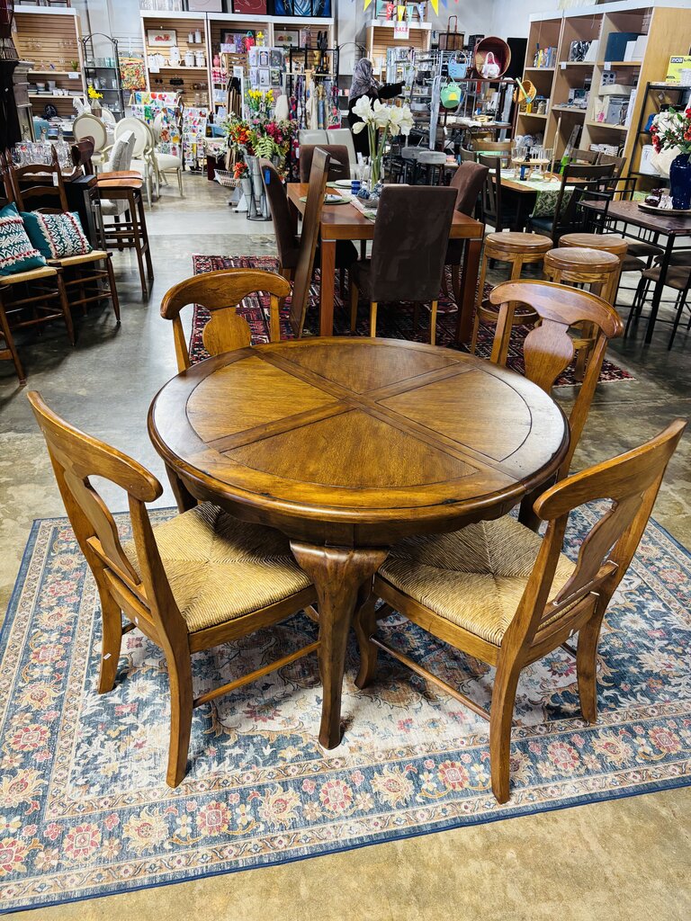 Dining Table with Leaf, 4 Rush Bottom Chairs