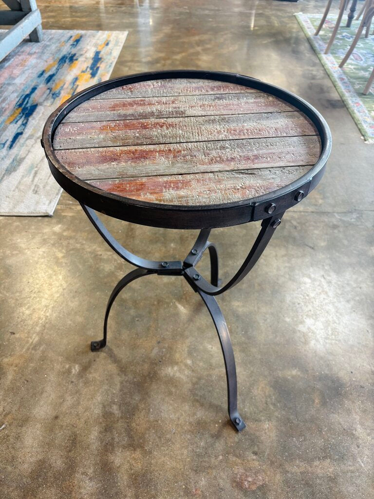 Round Rustic Wood & Metal Accent Table