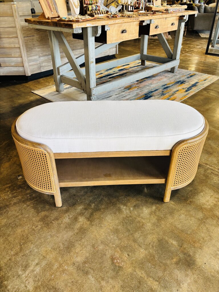 Wood Racetrack Caned Bench & Shelf