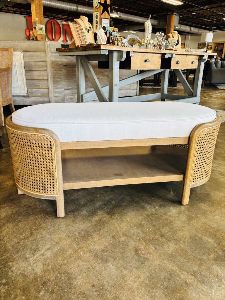 Wood Racetrack Caned Bench & Shelf