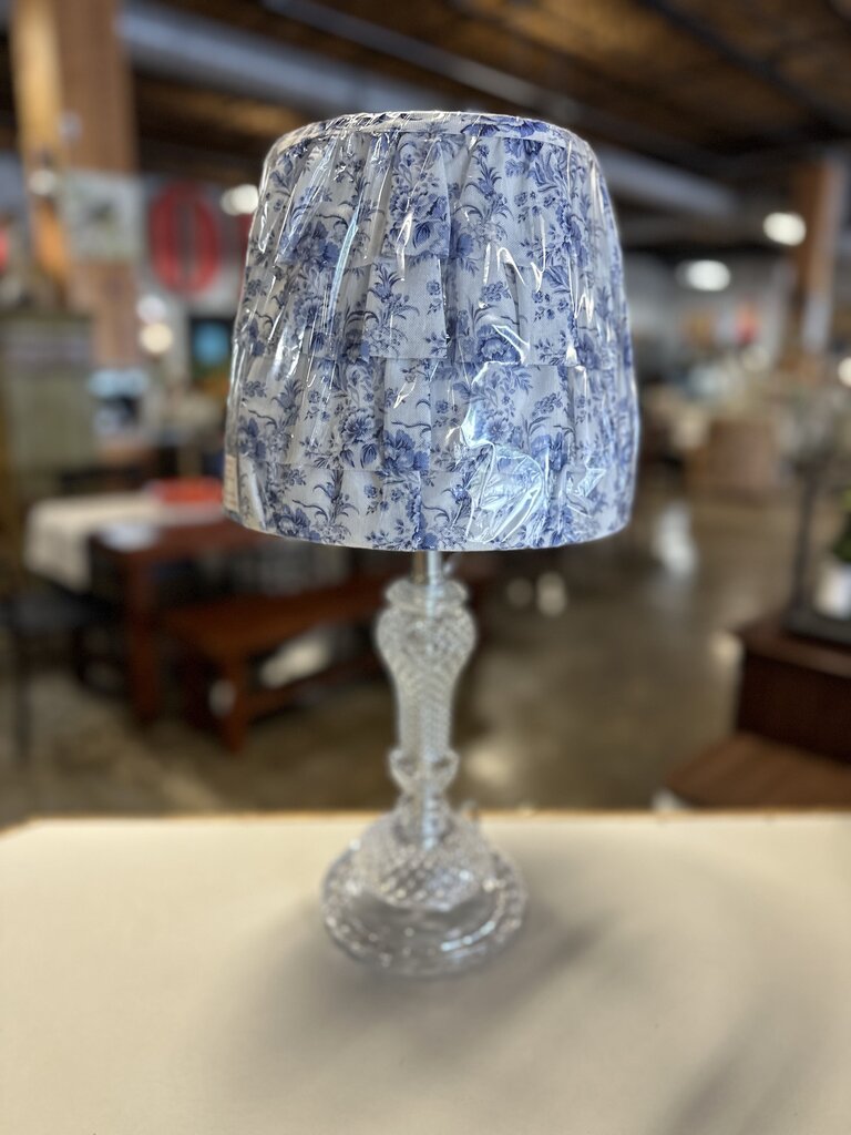 Pressed Glass & Toile Shade Lamp