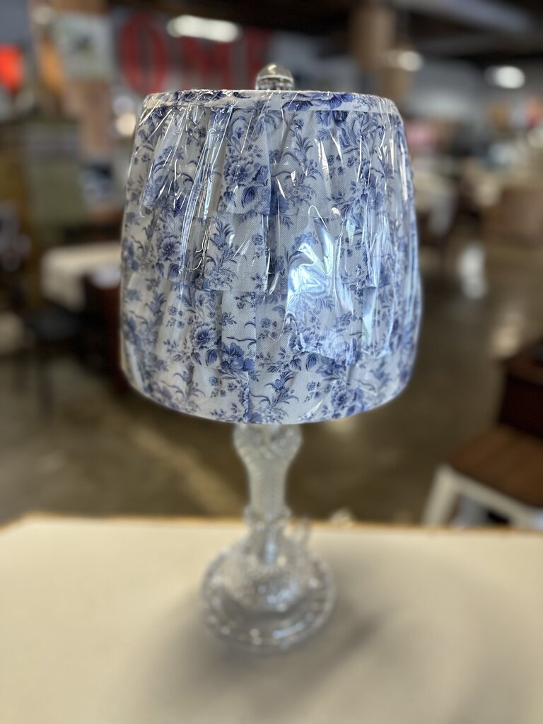 Pressed Glass & Toile Shade Lamp