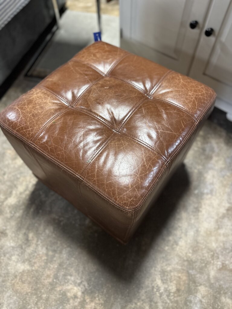 Brown Leather Soft tufted Ottoman