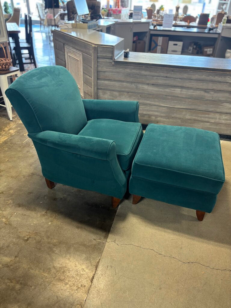 Velvet Upholstered Club Chair & Ottoman