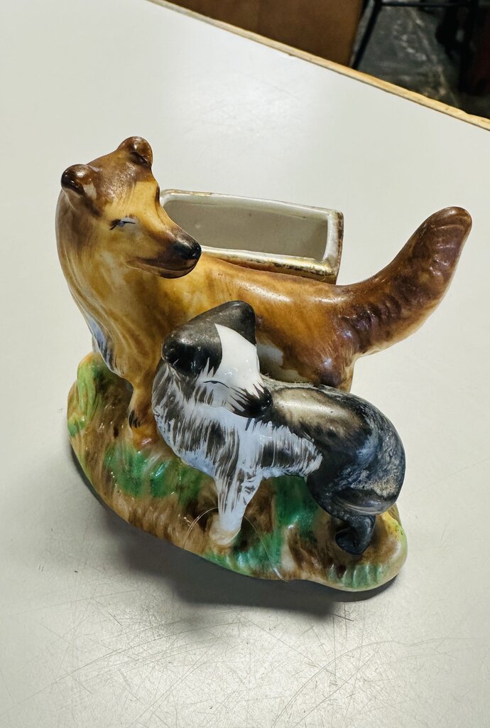 Vintage Two Dogs Toothpick Ceramic Holder