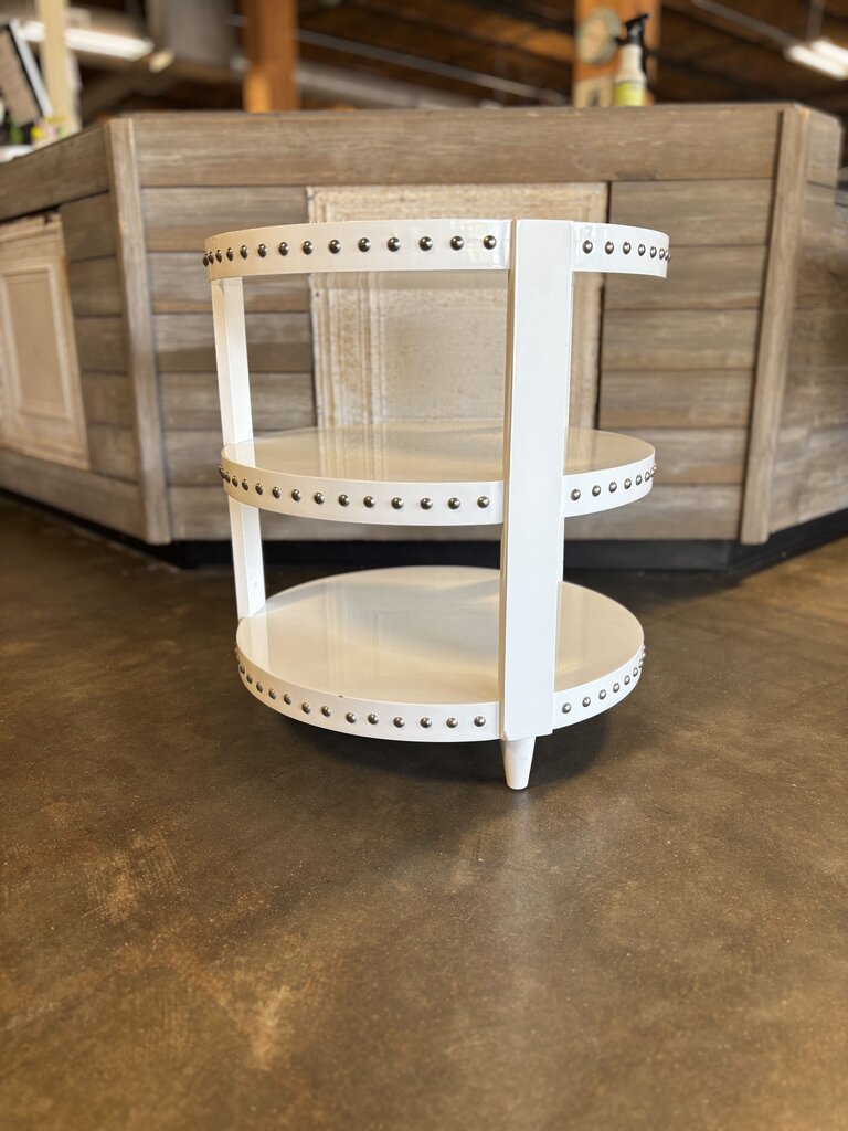 Round White Lacquer Table With Nailheads