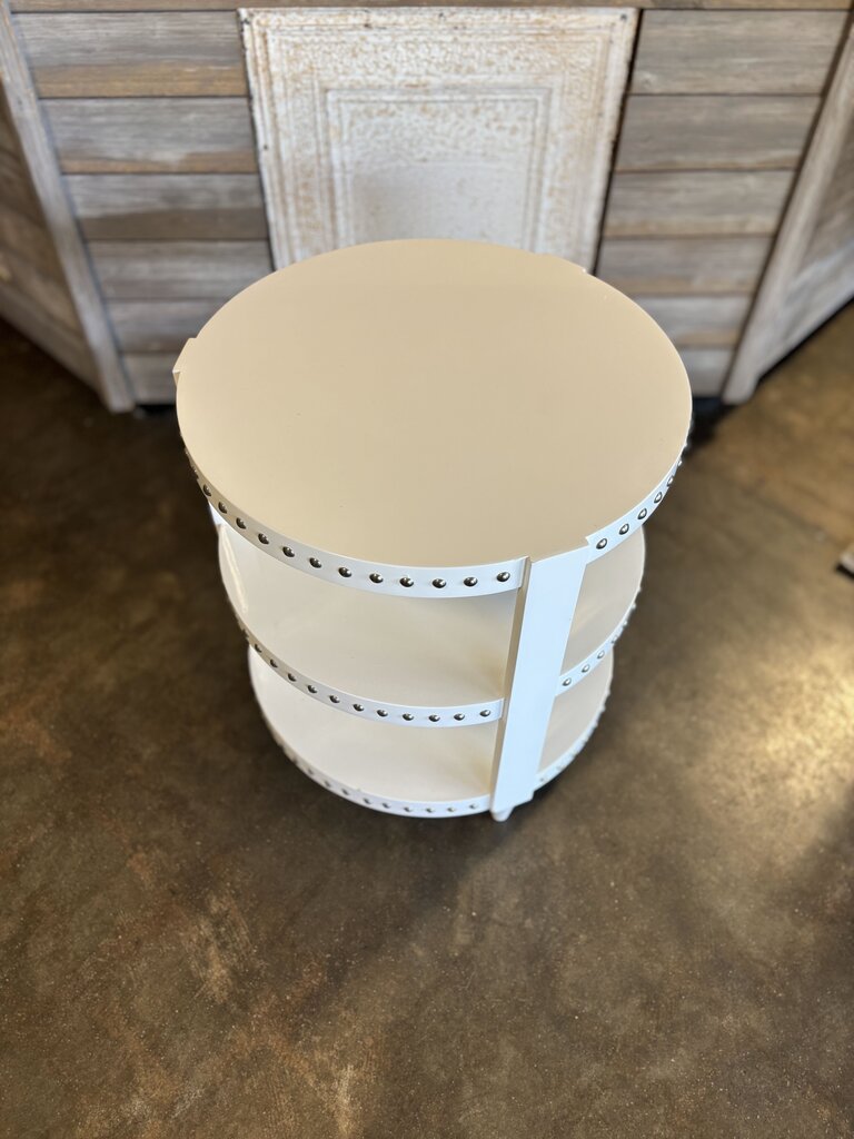 Round White Lacquer Table With Nailheads