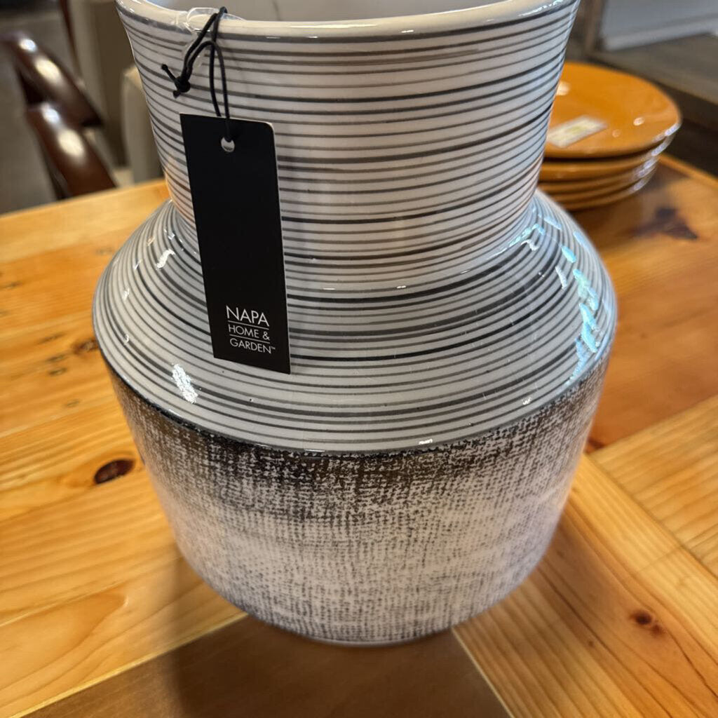 Glazed Striped Pottery Vase 12"H