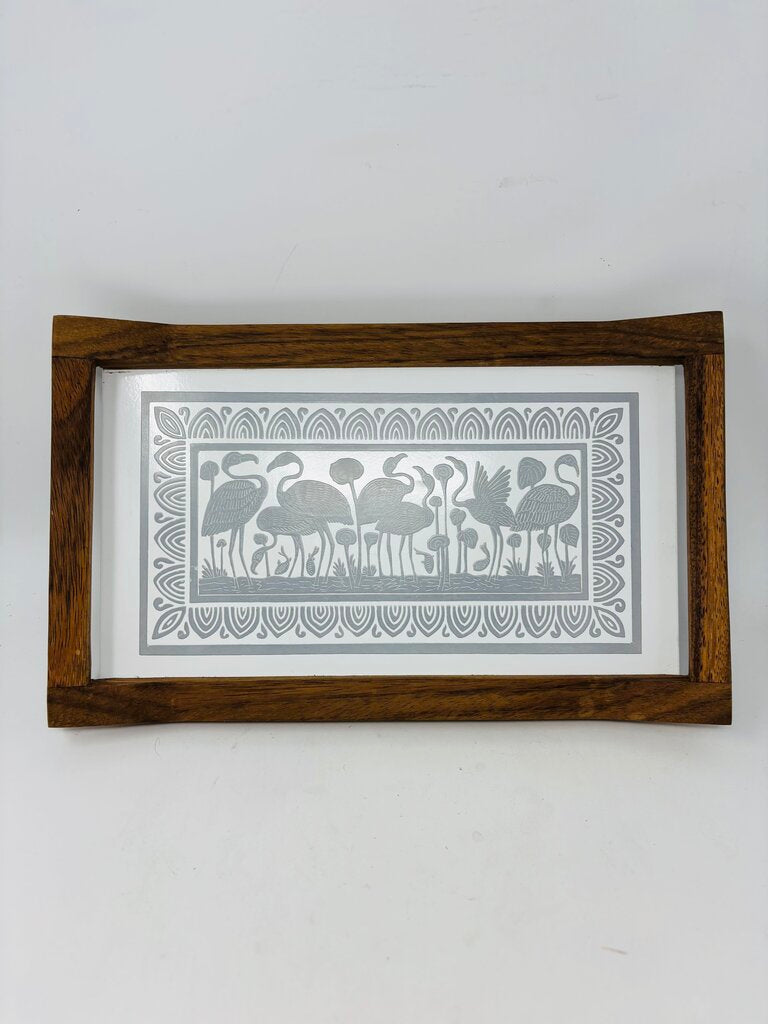 Wood Serving Tray with Cranes