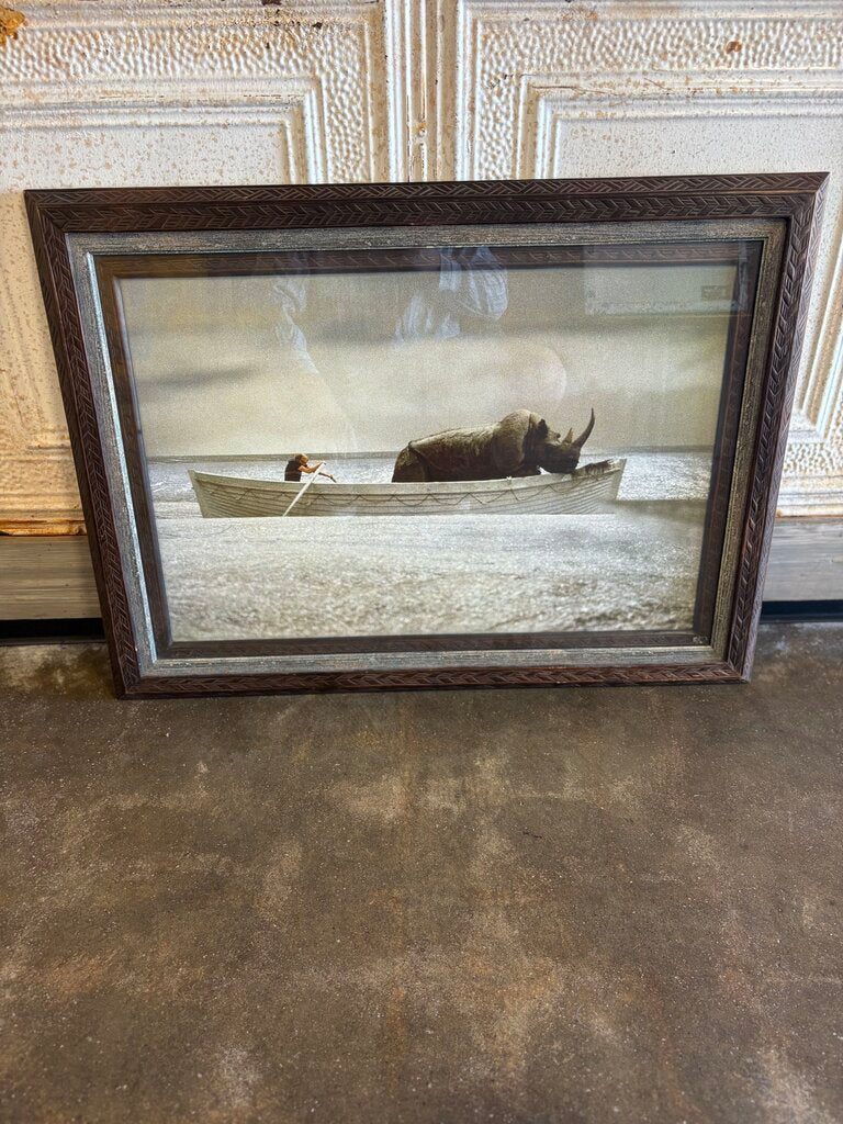 Unsigned Federico Fellini Rhino In Boat 33.5 X 24.5