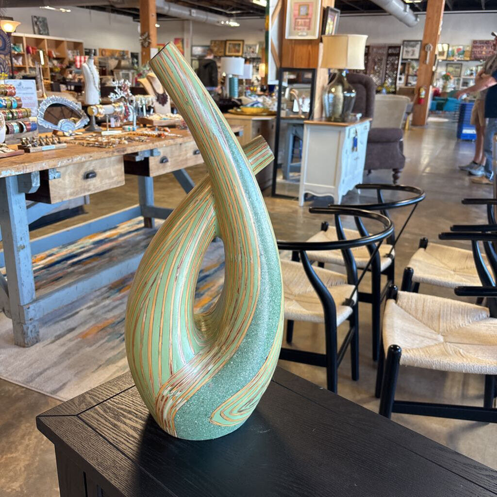 Wood/Stone Striped Double Vase