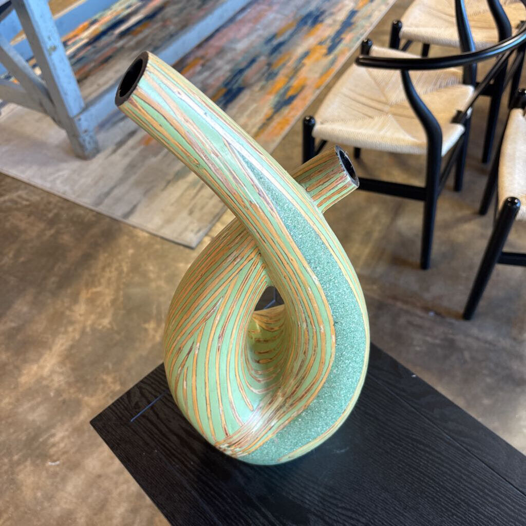 Wood/Stone Striped Double Vase