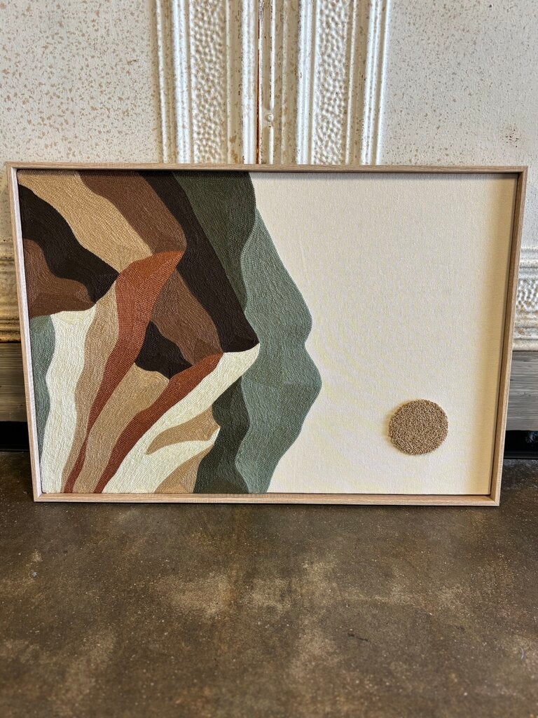 Framed Embroidered Mountain Landscape 18.25 X 26