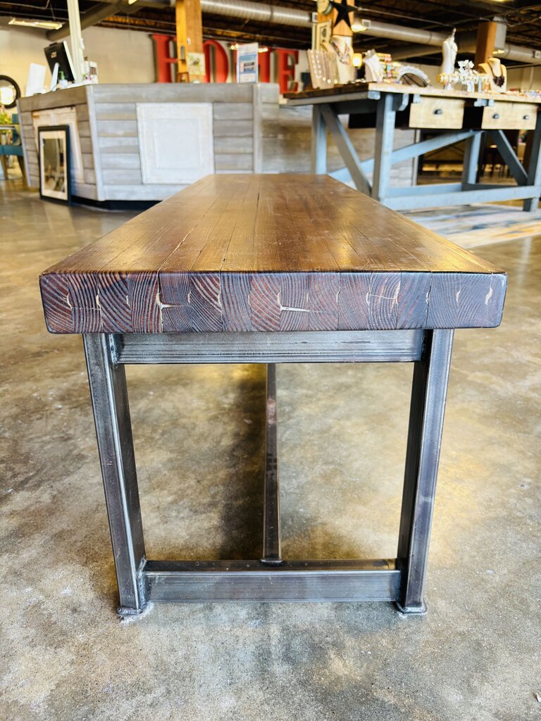 Bowling Alley Floor Wood Metal Bench 65.5 X 17.25 X 17.75