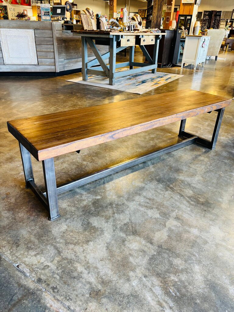 Bowling Alley Floor Wood Metal Bench 65.5 X 17.25 X 17.75
