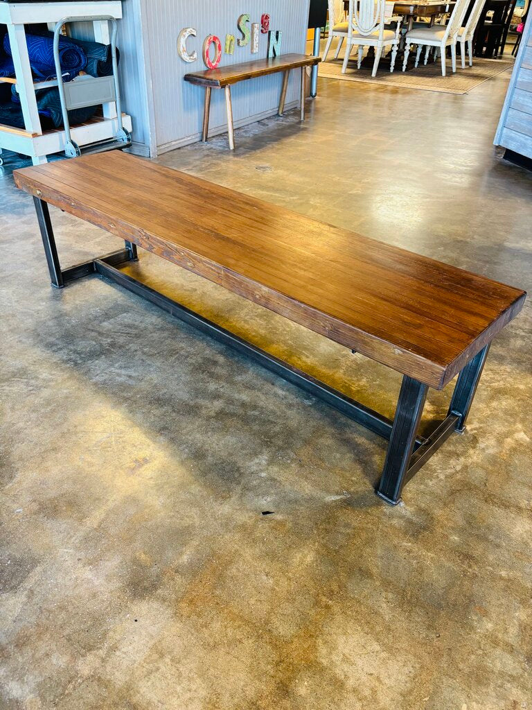 Bowling Alley Floor Wood Metal Bench 65.5 X 17.25 X 17.75