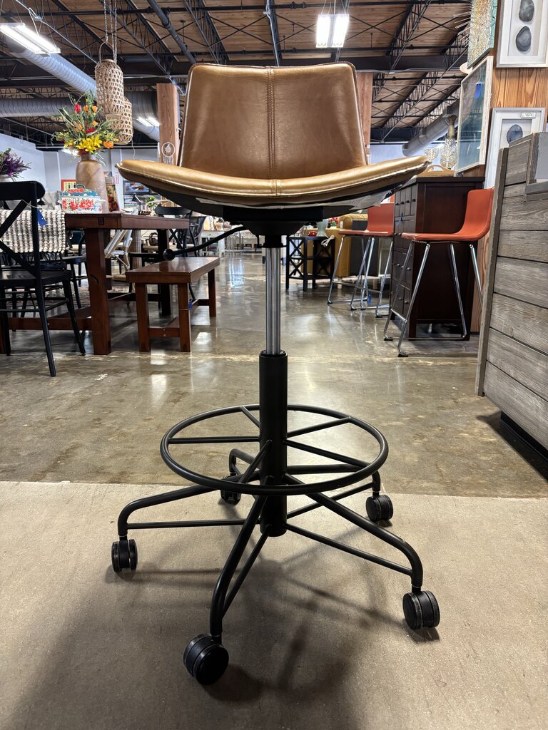 Rolling Slope Height Leather Adjustable Barstool