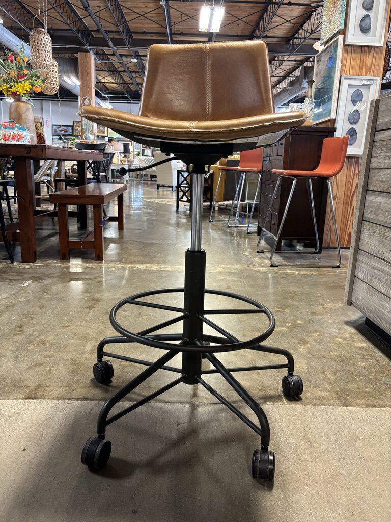 Rolling Slope Height Leather Adjustable Barstool
