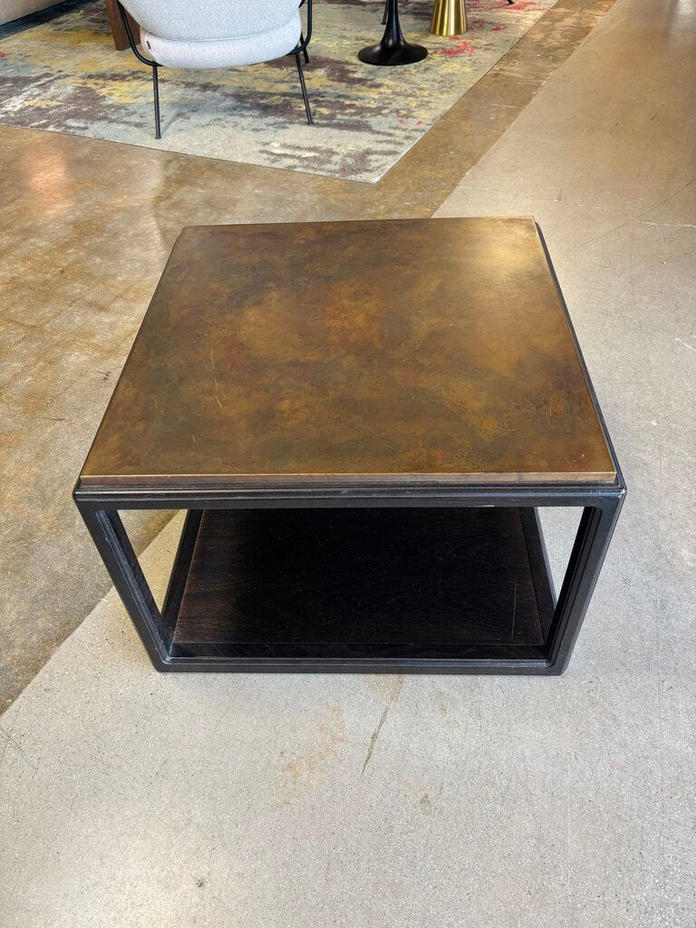 Copper Top Square Two Tiered Side Table 24 X 24 X 16.5