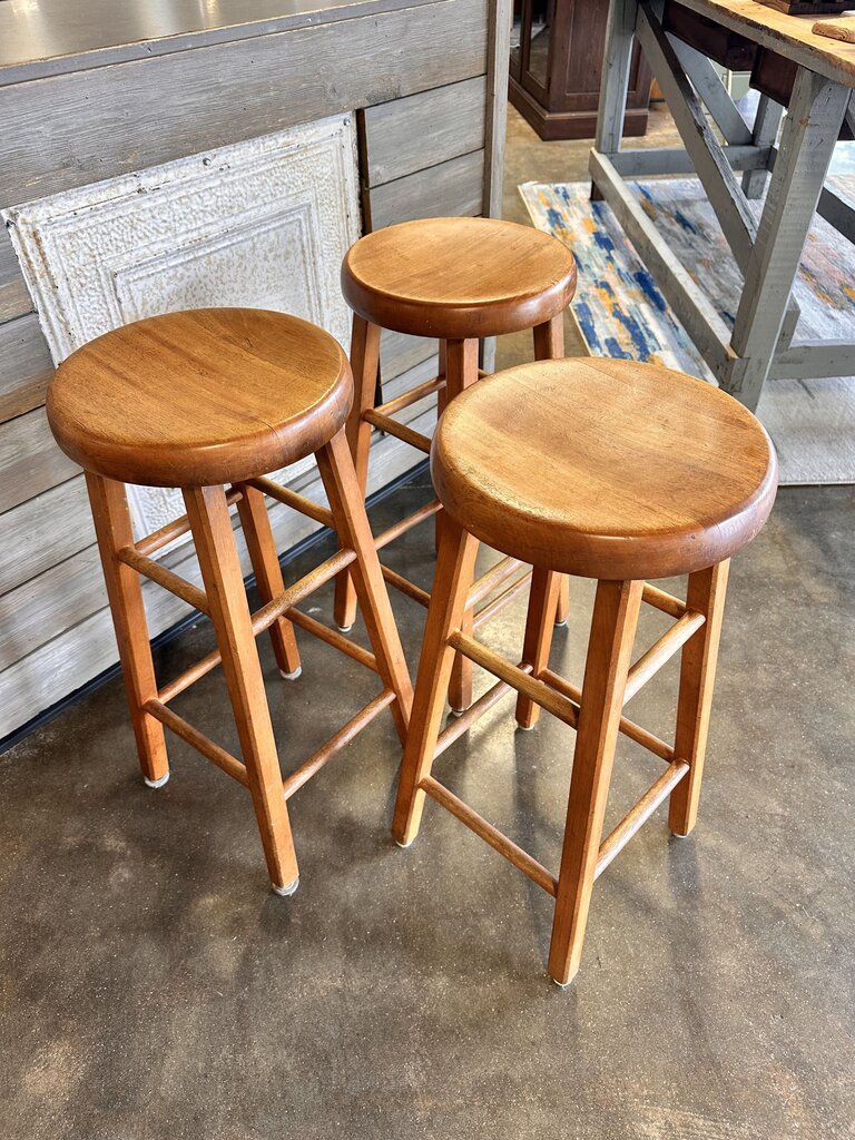 Set 3 Solid Oak Bar Stools 29T