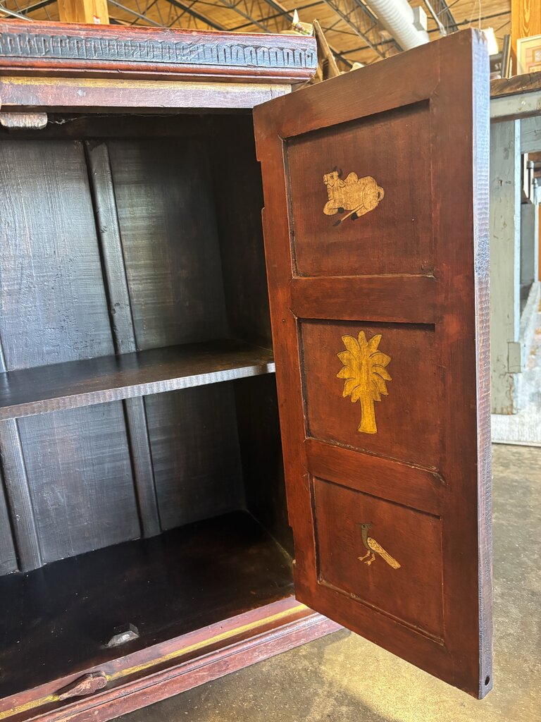 Hand Painted Indian 2 Door Wood Cabinet 25 X 13 X 30.25