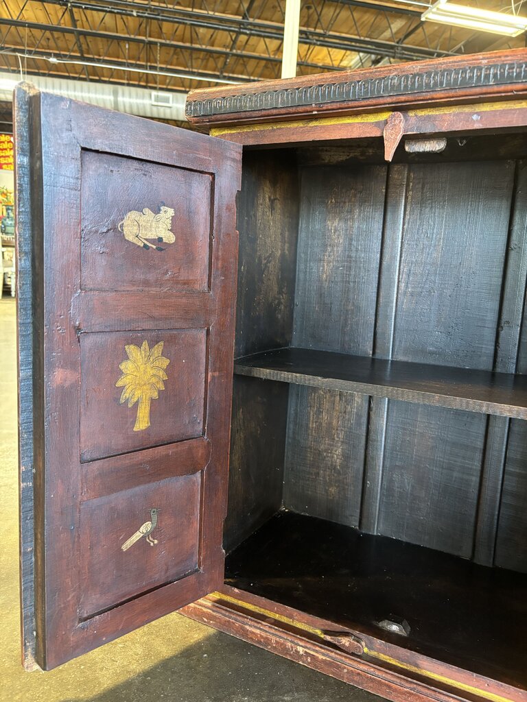 Hand Painted Indian 2 Door Wood Cabinet 25 X 13 X 30.25