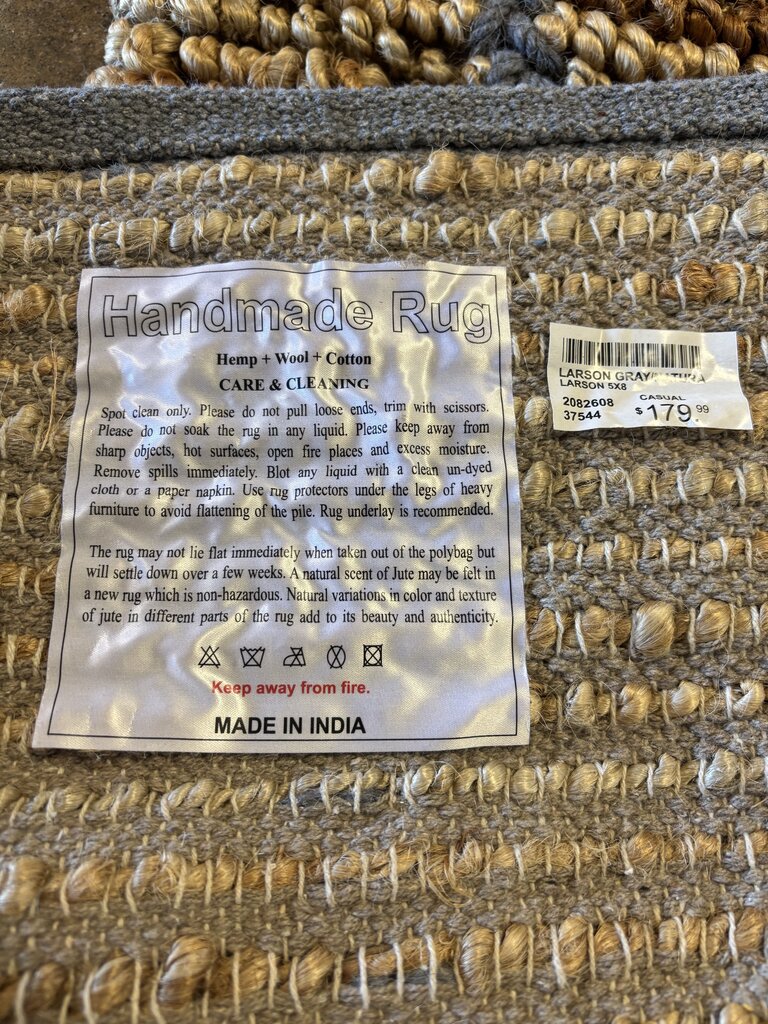 Handmade Hemp Wool Cotton Larson Rug 5 X 8