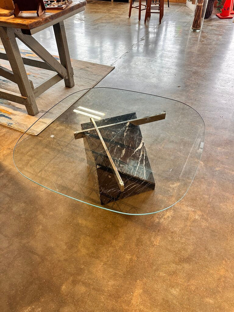 Glass & Marble Coffee Table 39L x 39W 18H